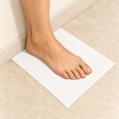 Apoya el talón: dibujo del pie sobre una hoja de papel.